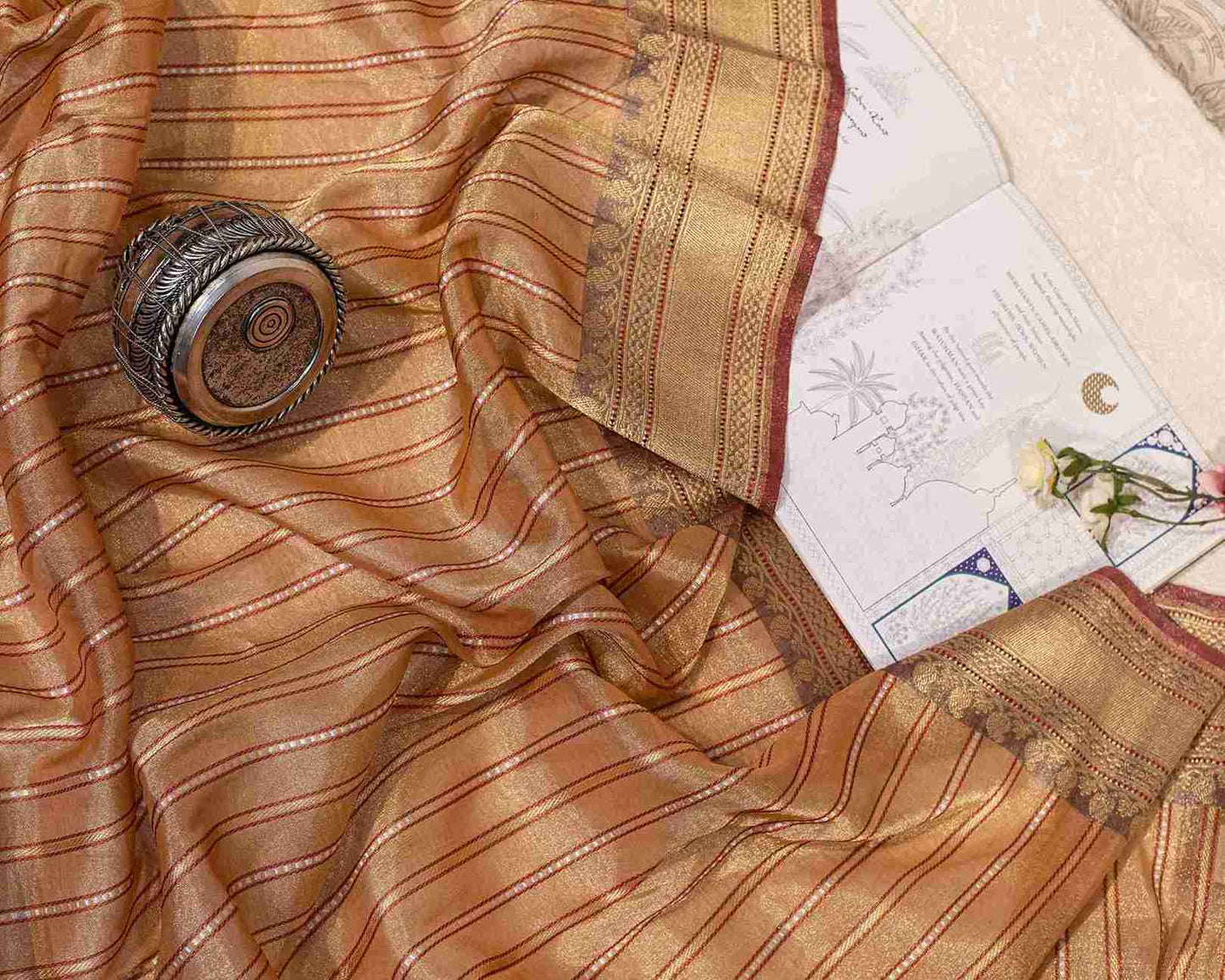 Classic Rust & Dull Gold Banarasi Silk Tissue Saree