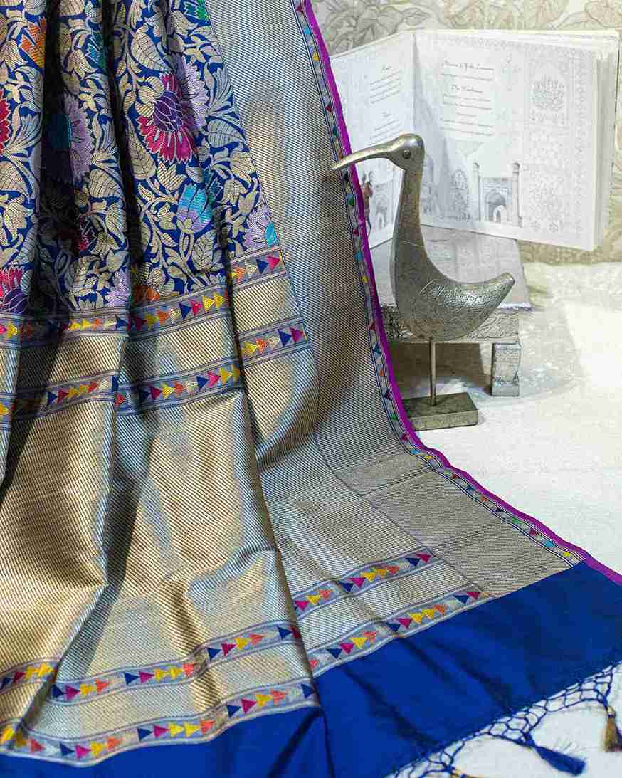 Royal Blue Kadwa Weave Banarasi Silk Saree with Meenakari Artistry