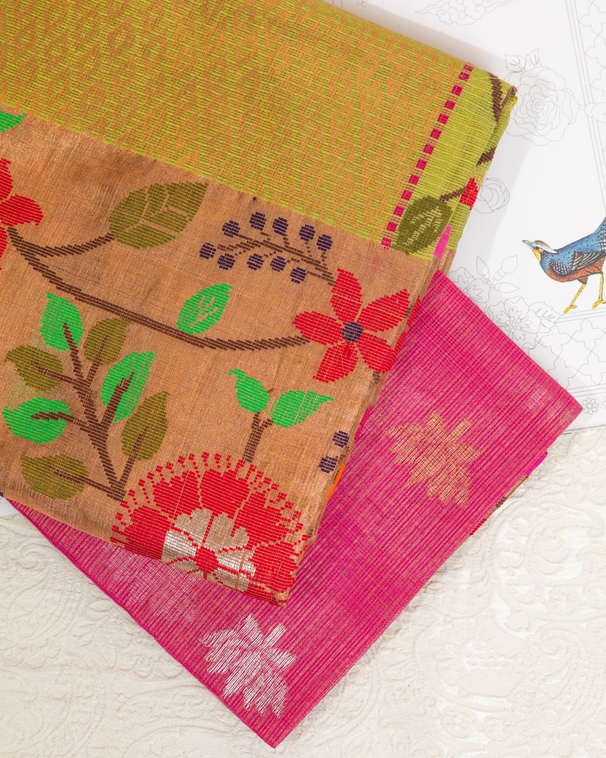 Lime Green Kota Saree with Gold Border Paithani