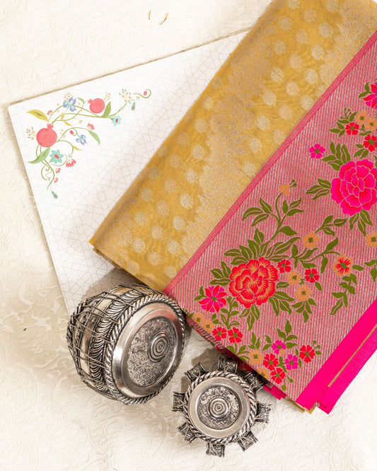 Gold and Pink Paithani Border Banarasi Sari