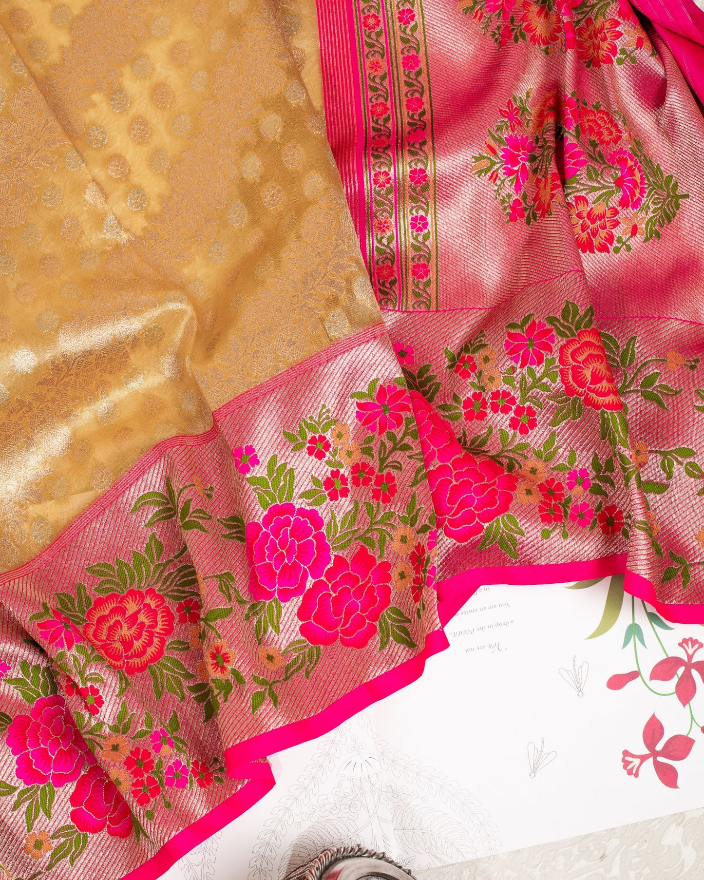 Gold and Pink Paithani Border Banarasi Sari