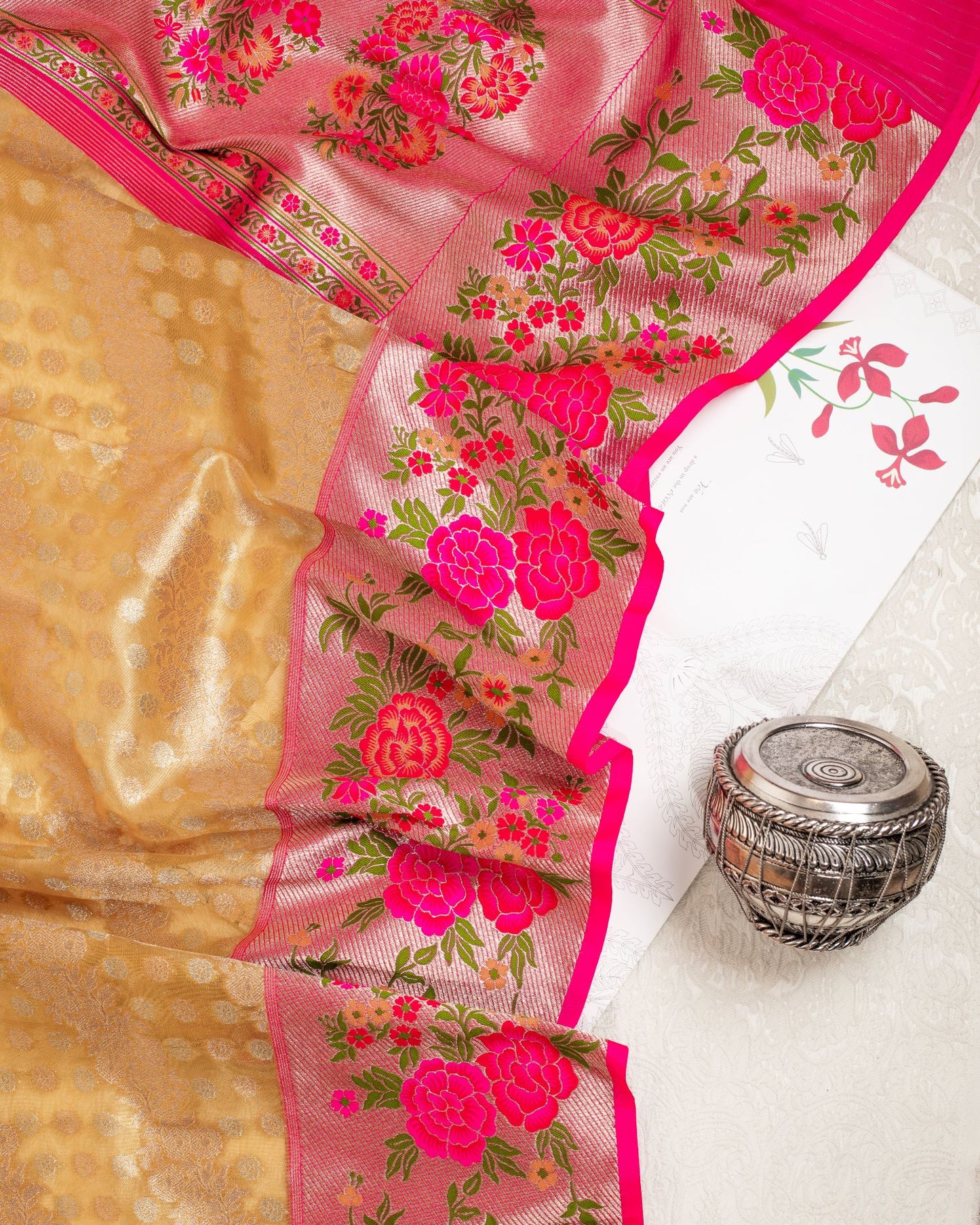 Gold and Pink Paithani Border Banarasi Sari