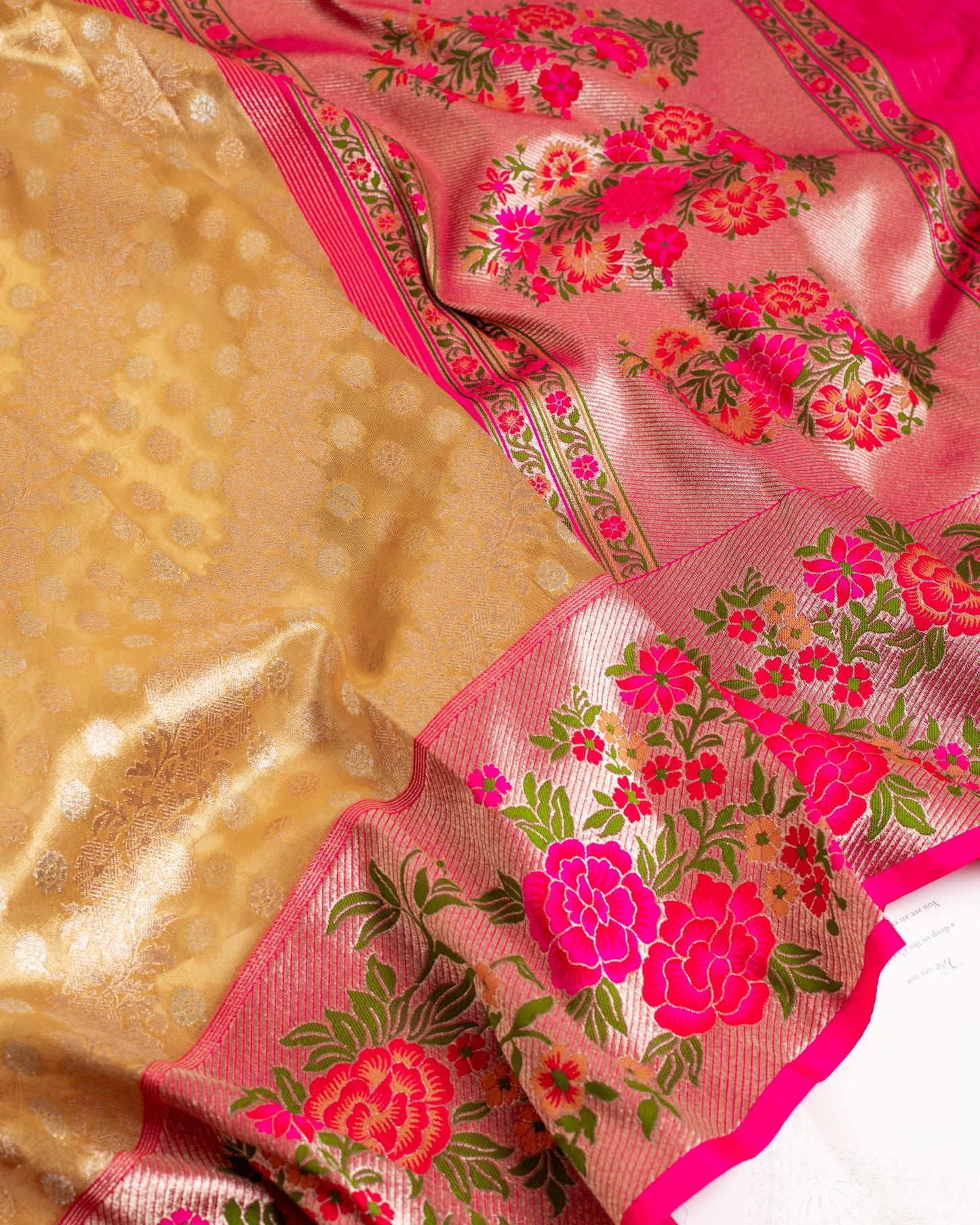 Gold and Pink Paithani Border Banarasi Sari