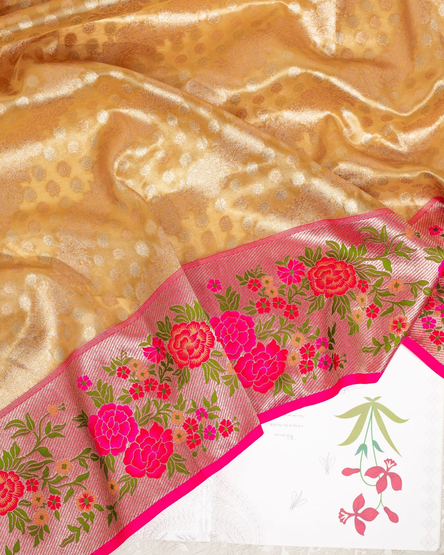 Gold and Pink Paithani Border Banarasi Sari