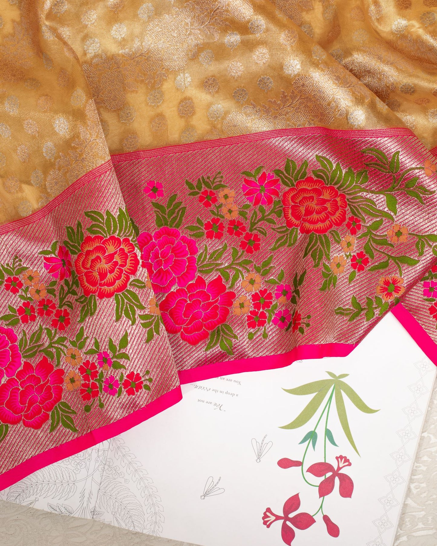 Gold and Pink Paithani Border Banarasi Sari