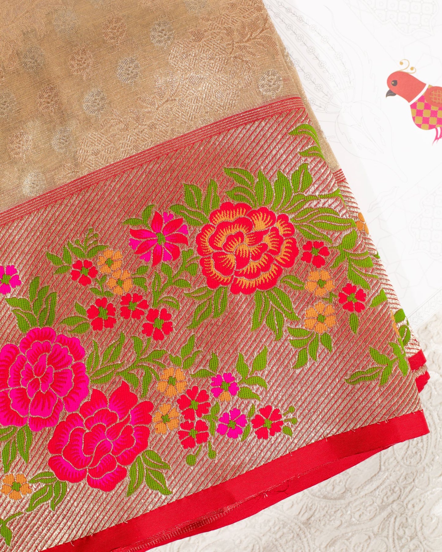 Beige and Pink Paithani Border Banarasi Sari