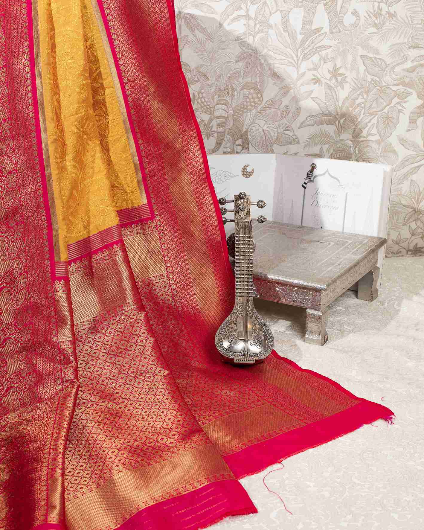 Elan Zari Kanjivaram Chikankari Saree