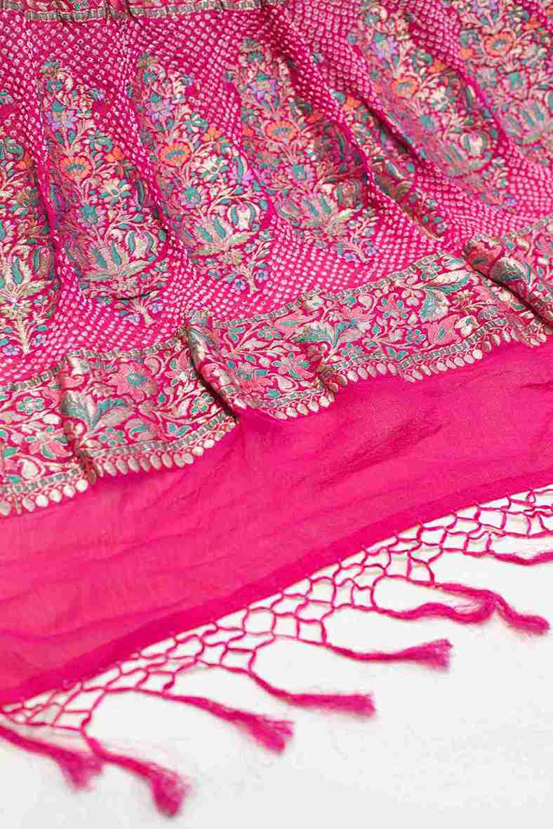 Hot Pink Bandhini Handwoven Sari