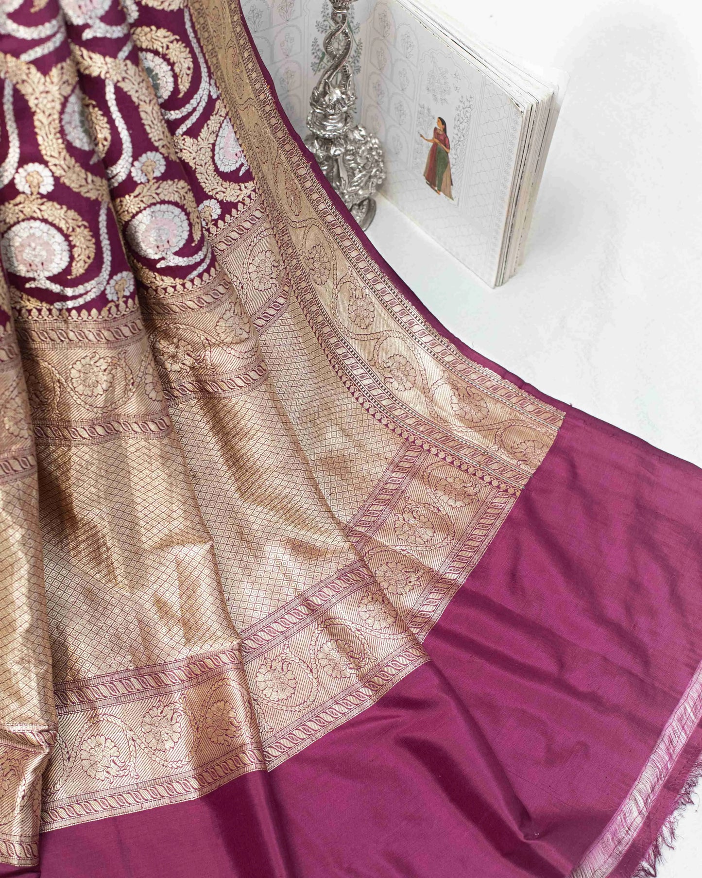Deep Plum Kadhua Weave Banarasi Handwoven Saree