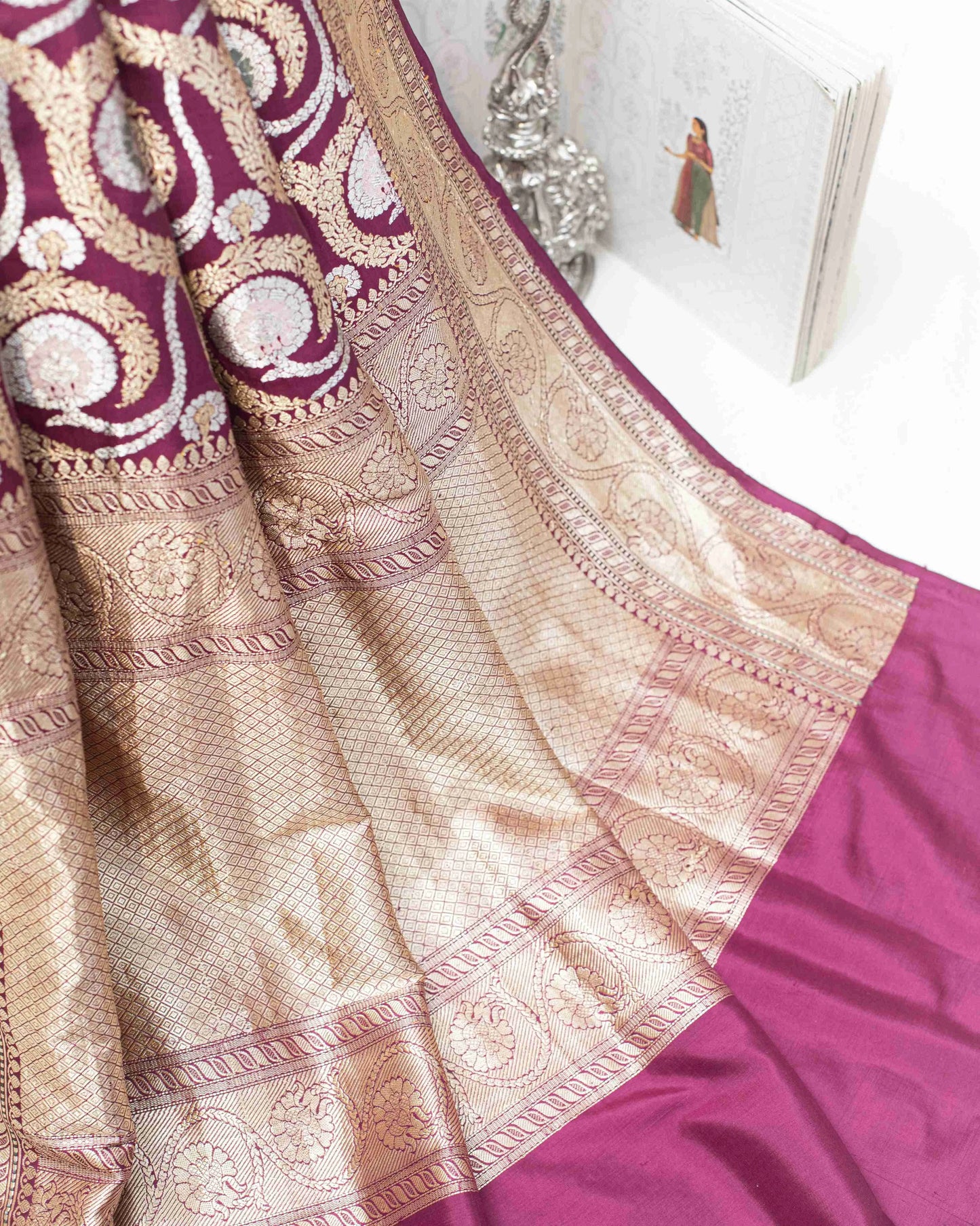 Deep Plum Kadhua Weave Banarasi Handwoven Saree