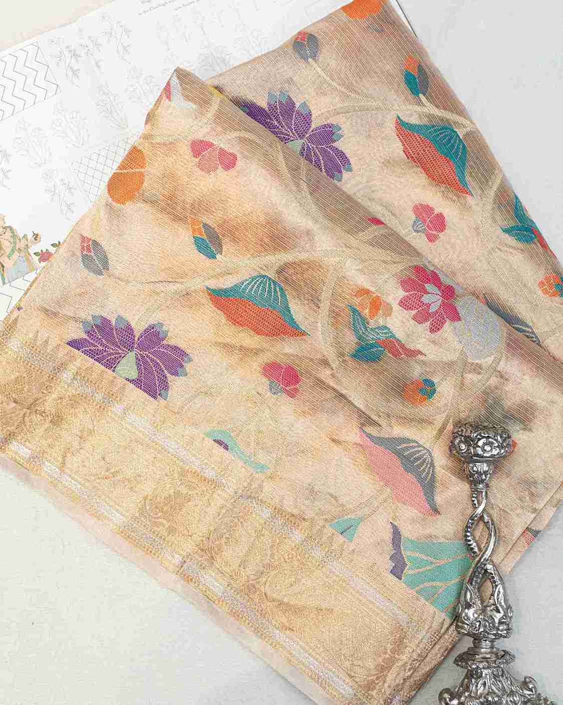 Gold Tissue Kota Paithani Saree with Floral Jaal