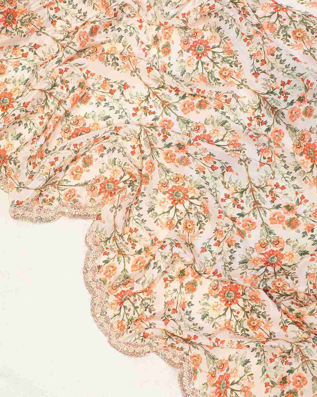 Light Pink Hand Embroidered Crepe Printed Sari