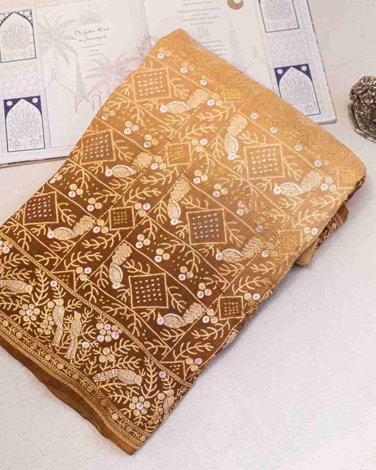 Beige Shaded Shikargah Bandhini Sari