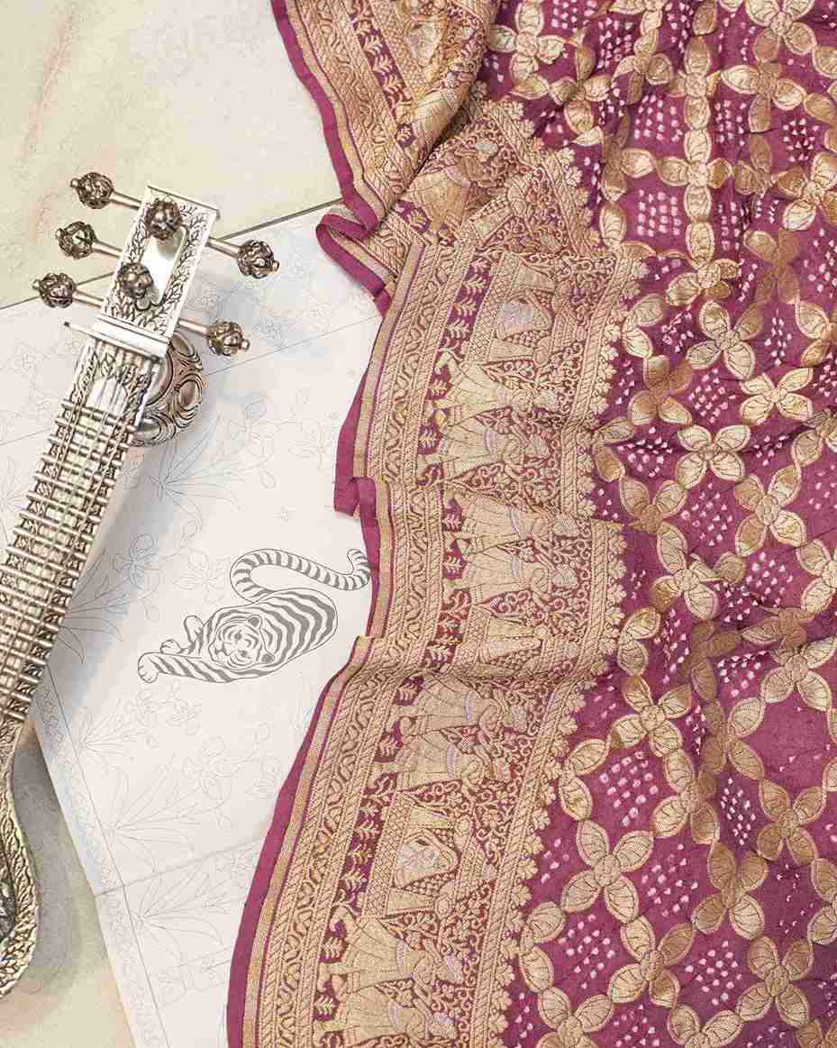 Purple Banarasi Bandhej Sari