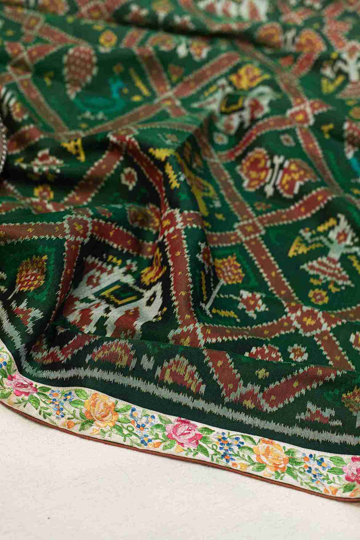 Forest Green 6 Figure Patan Patola Silk Saree