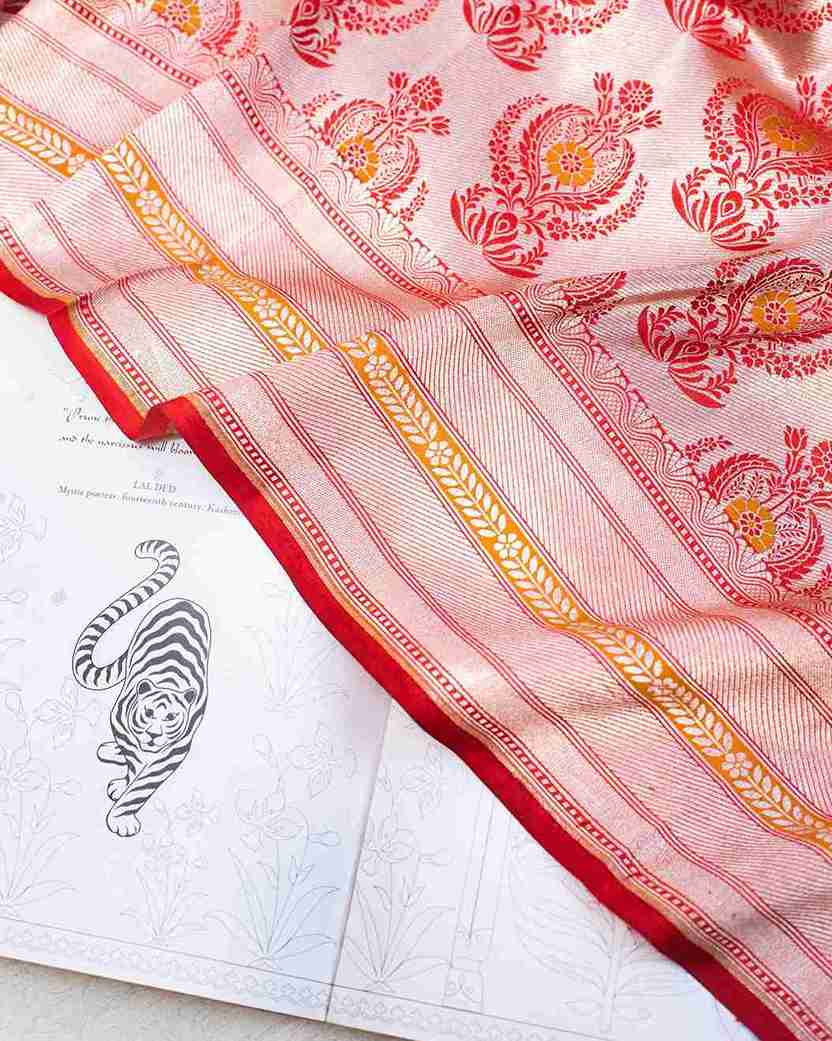 Scarlet Red Banarasi Silk Handwoven Brocade Sari