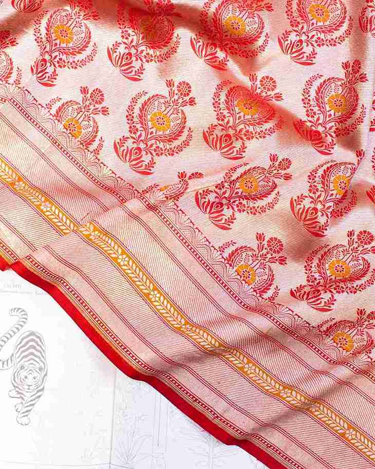 Scarlet Red Banarasi Silk Handwoven Brocade Sari