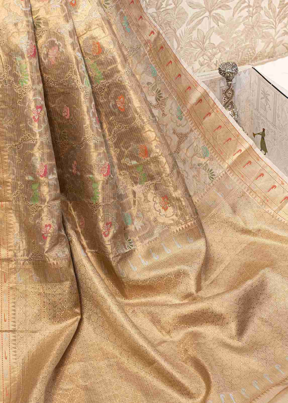 Gold Tissue Tilfi Kota Paithani Saree with Zari and Silk Motifs
