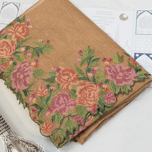 Gold Crush Tissue Sari with Floral Border