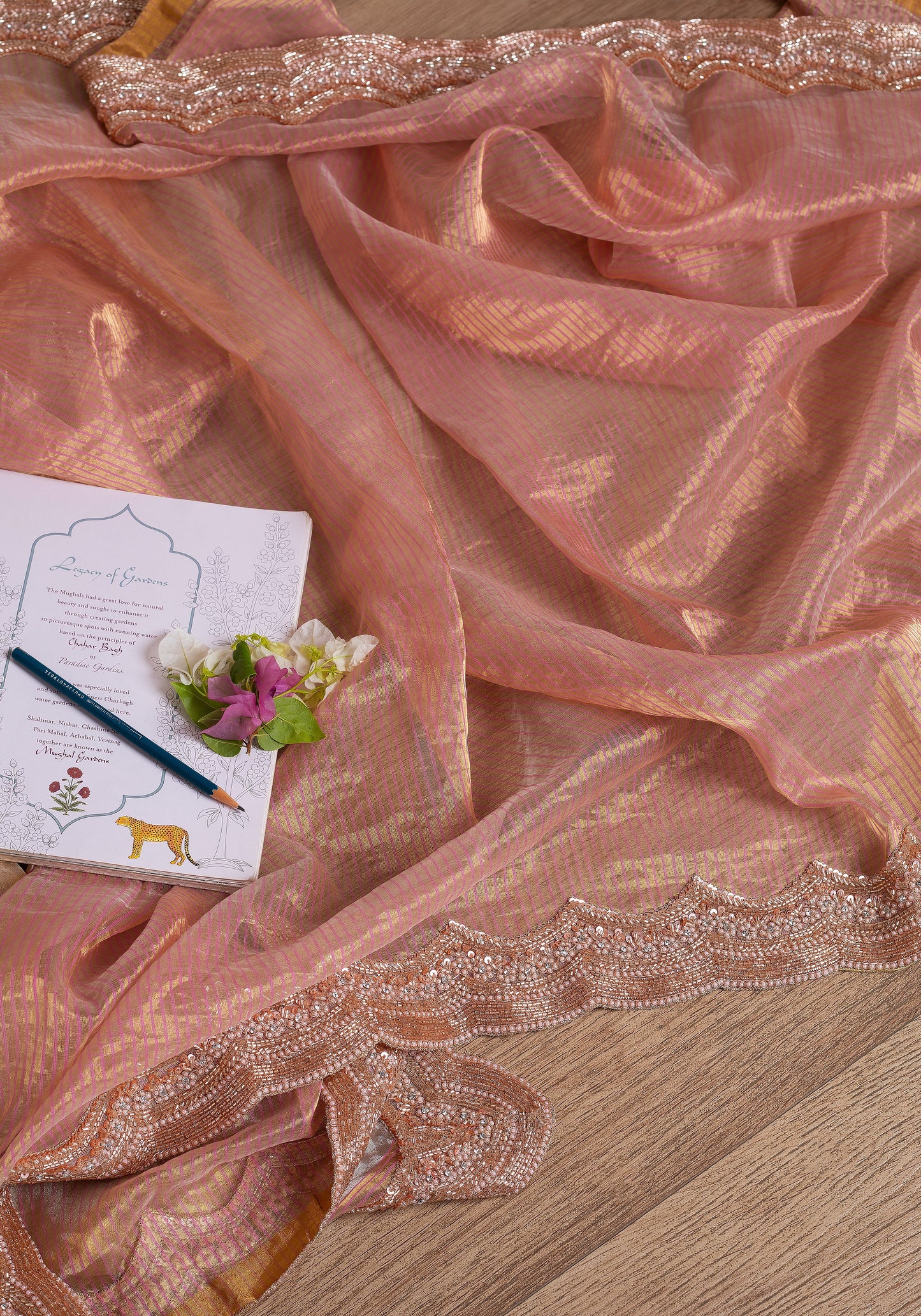 Peach and Gold Chanderi Tissue Saree