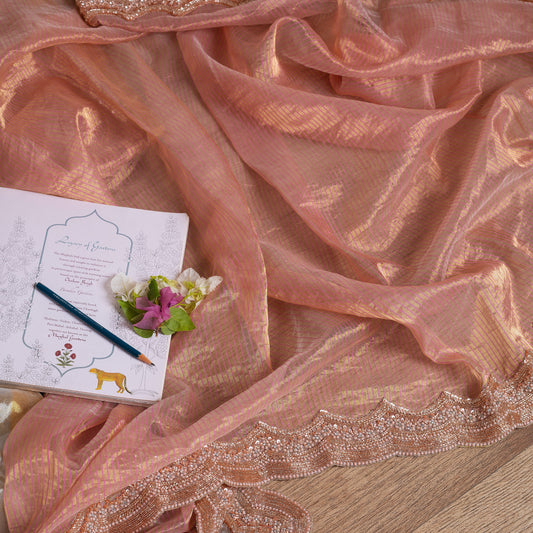 Peach and Gold Chanderi Tissue Saree