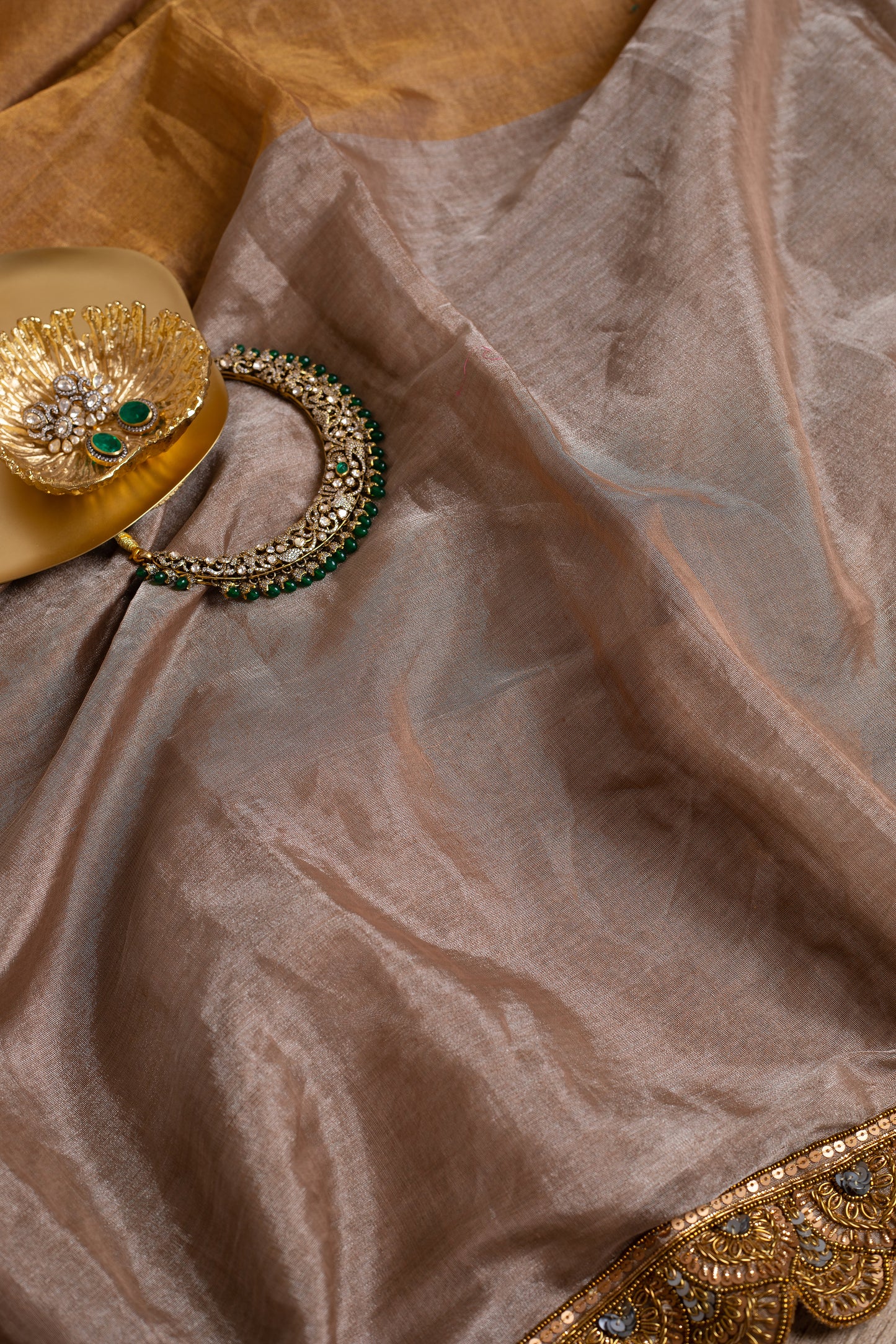 Antique Gold and Silver Chanderi Tissue Saree