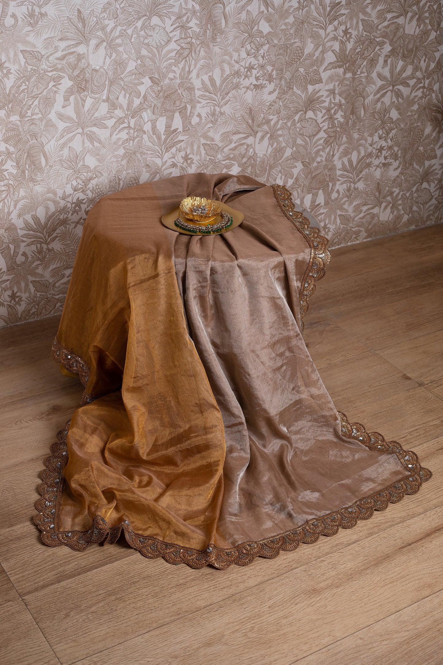 Antique Gold and Silver Chanderi Tissue Saree