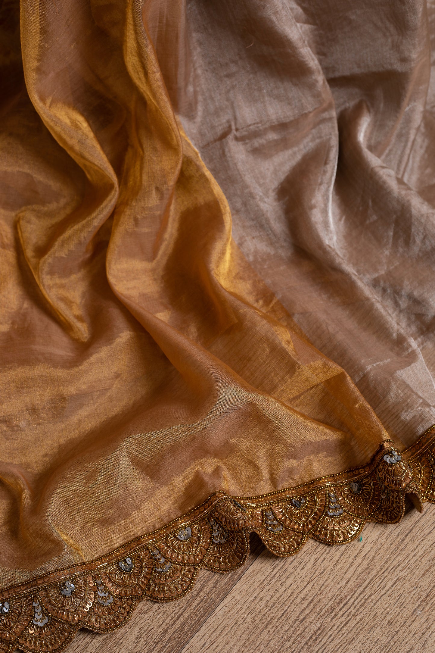 Antique Gold and Silver Chanderi Tissue Saree