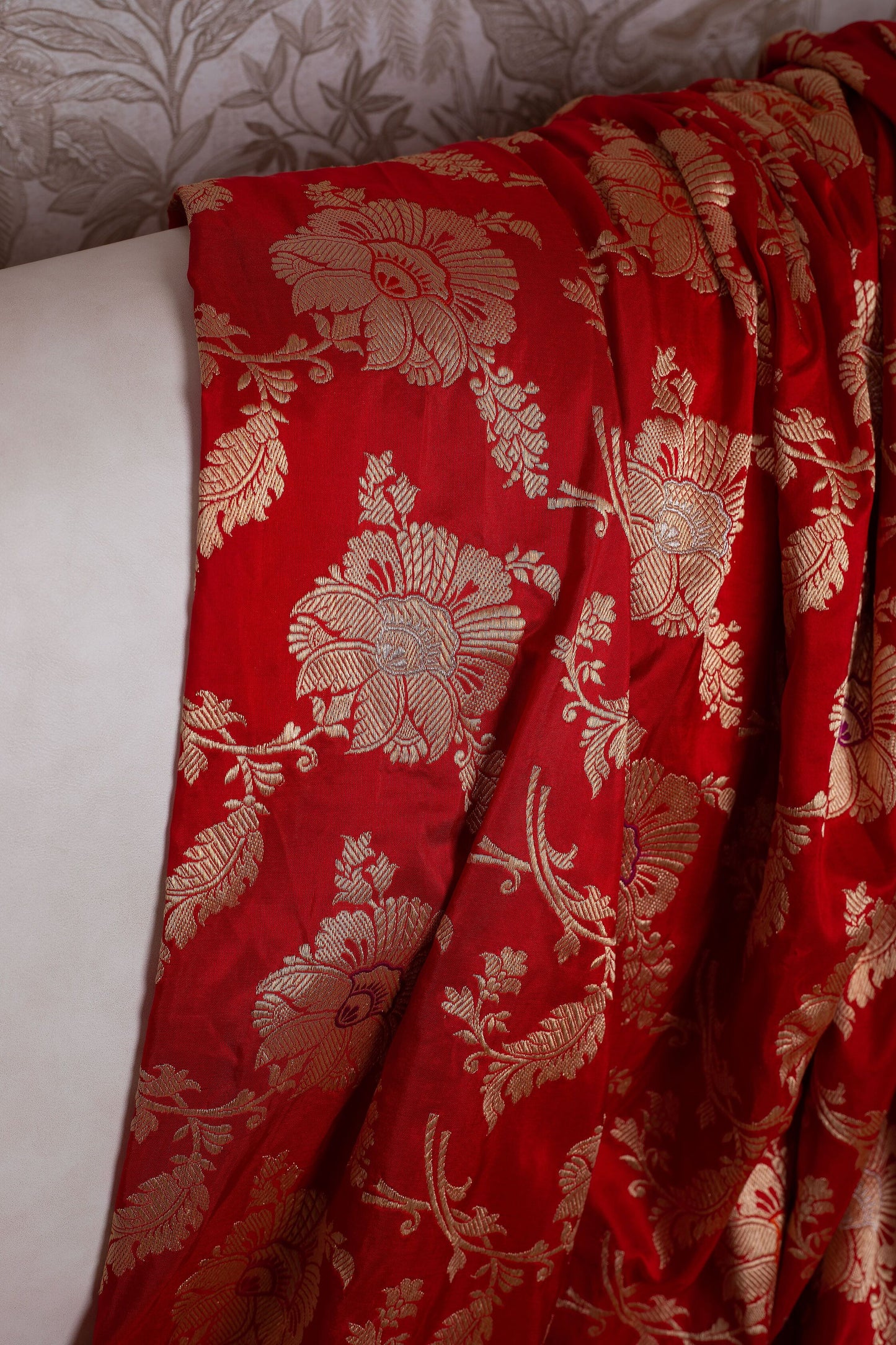 Red Banarasi Saree with hand embroidered Pink Border