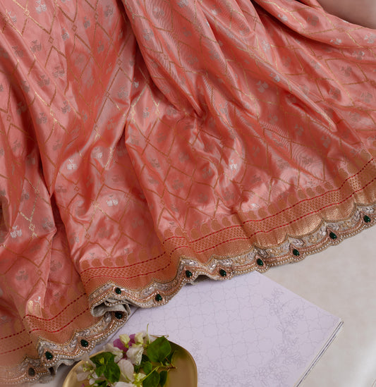 Soft Pink Banarasi Saree with Hand Embroidery