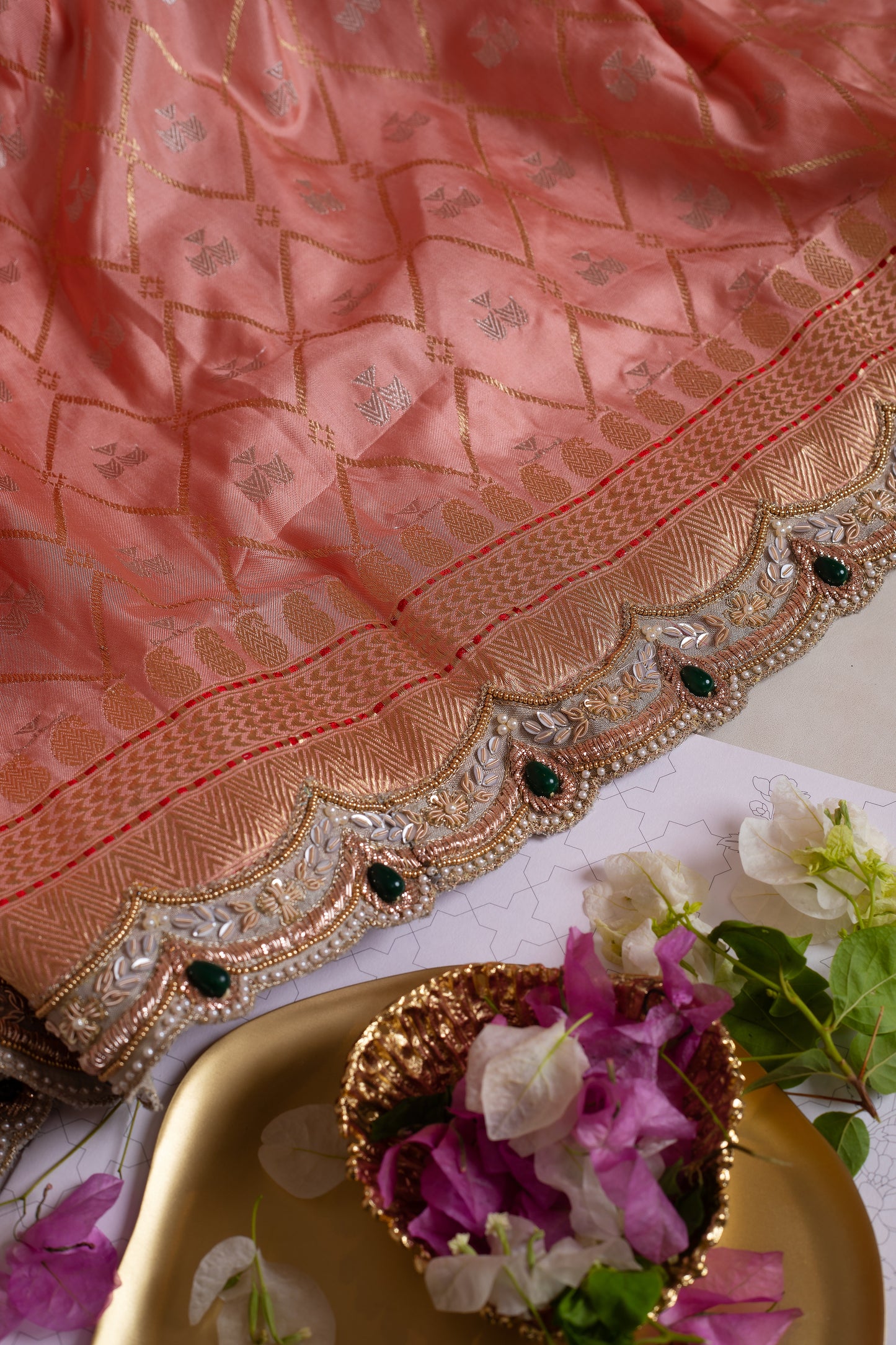 Soft Pink Banarasi Saree with Hand Embroidery
