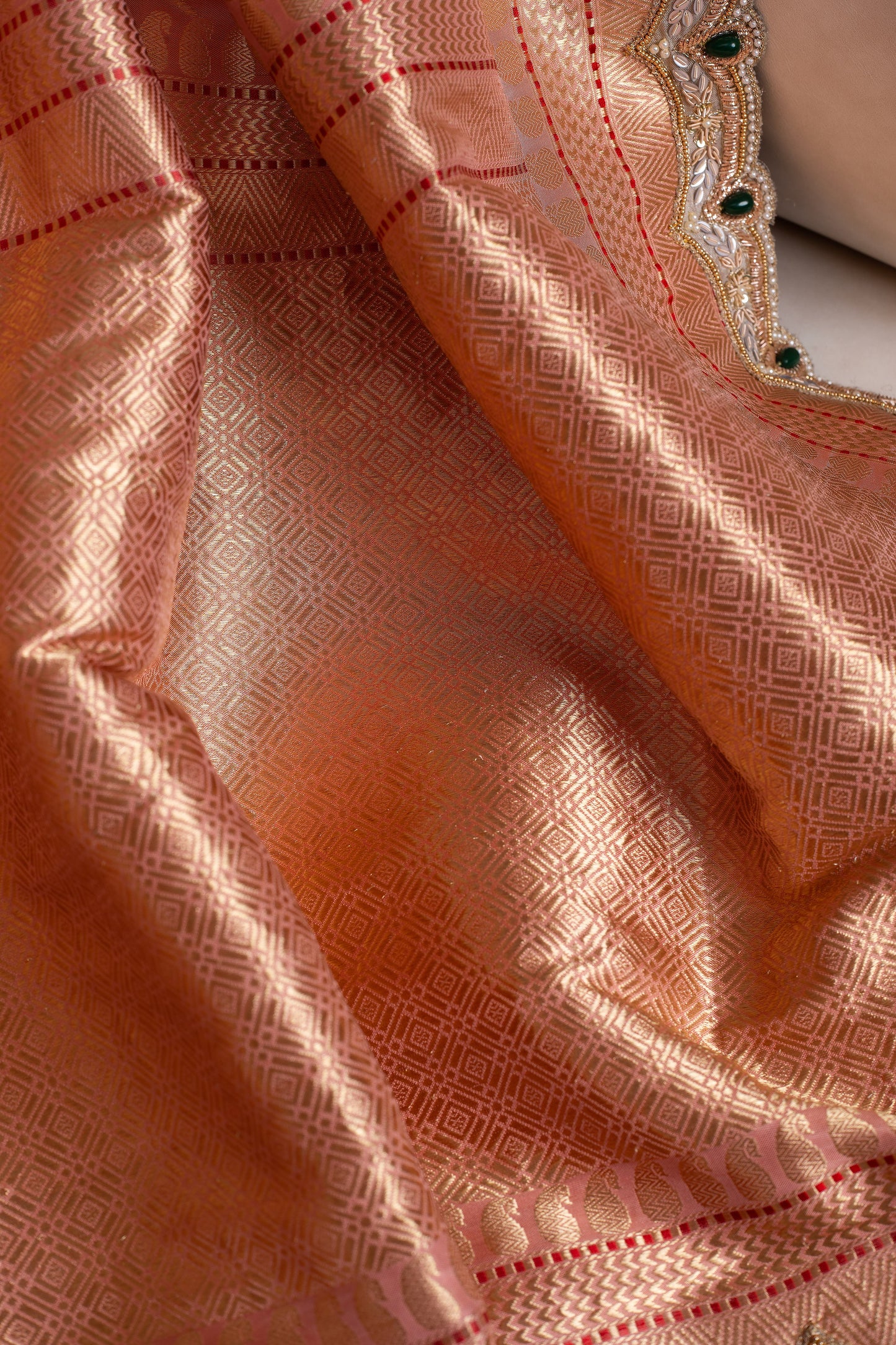 Soft Pink Banarasi Saree with Hand Embroidery