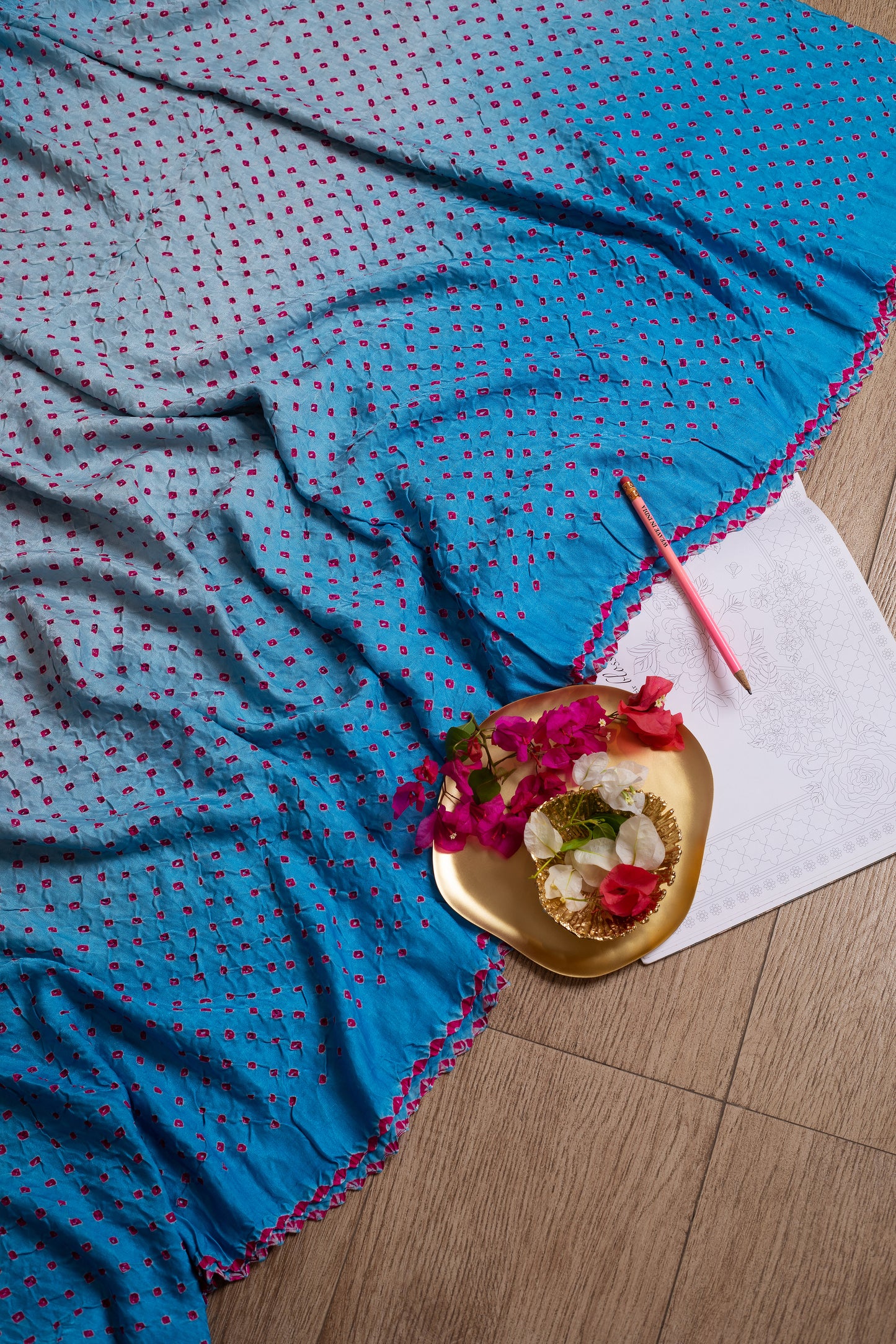 Sky Blue Bandhani Saree