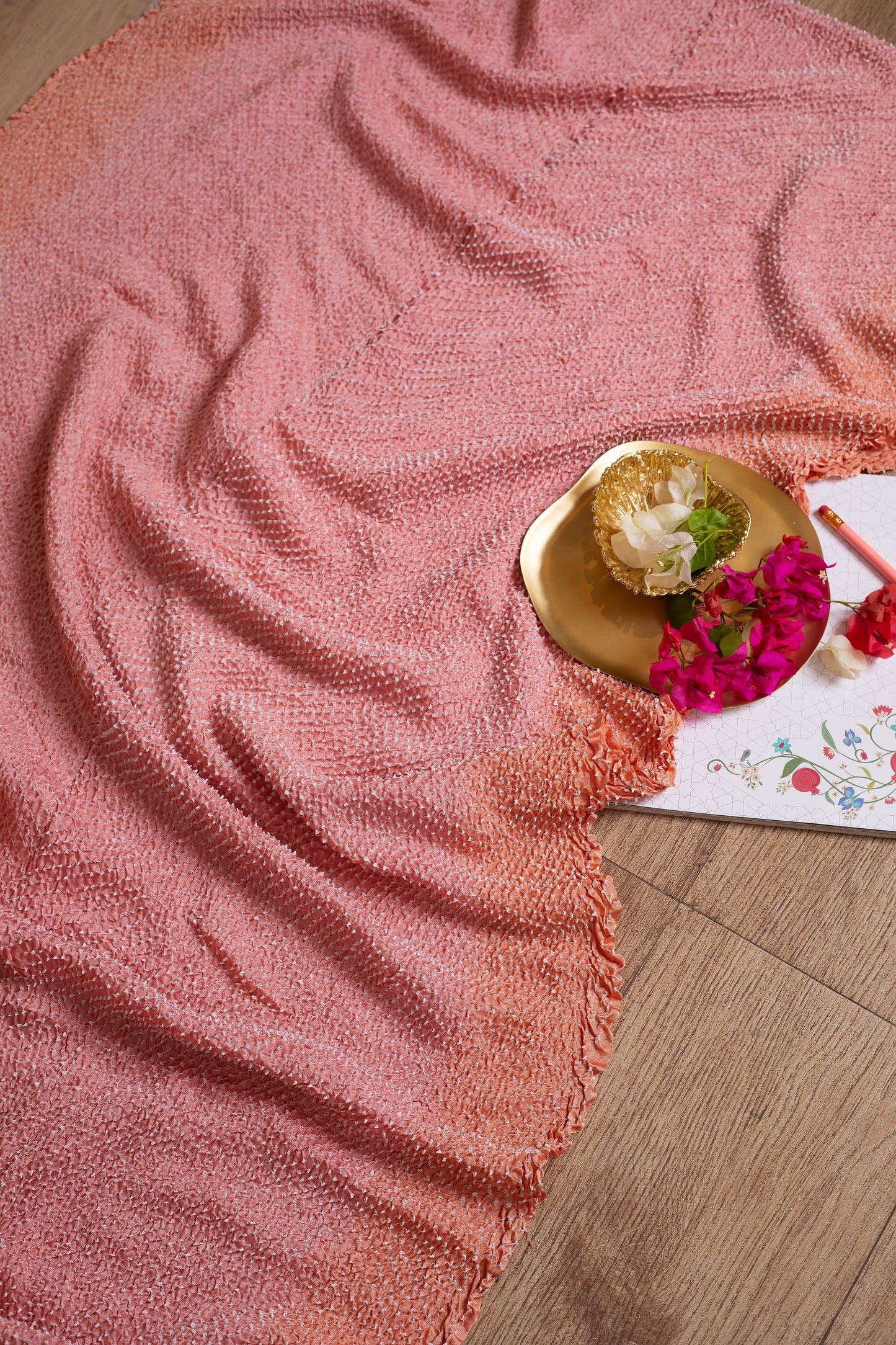 Old Rose Bandhani Saree