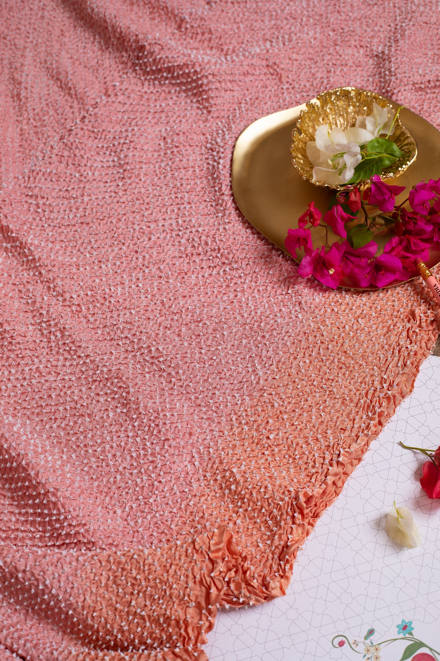 Old Rose Bandhani Saree