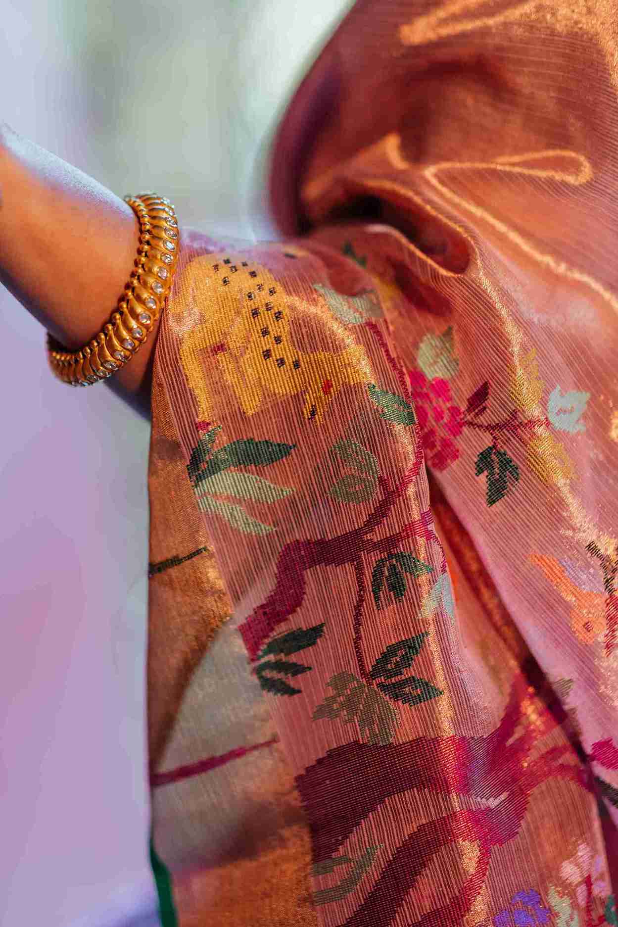Stylewali in Rose Gold Kota Doria Saree