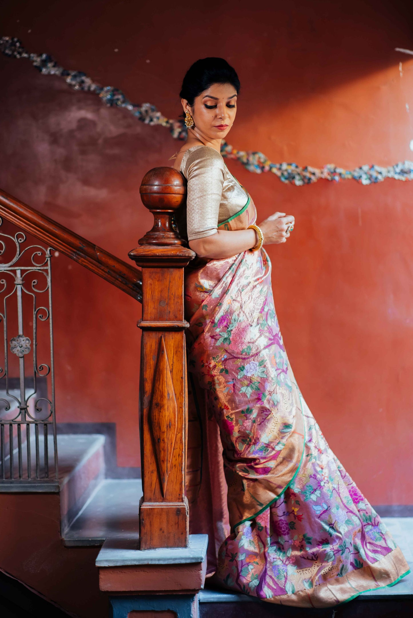 Stylewali in Rose Gold Kota Doria Saree