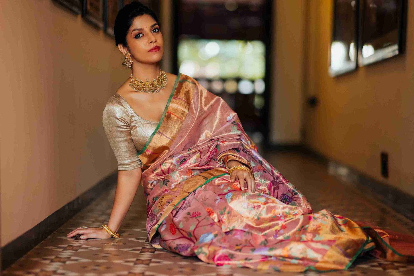 Stylewali in Rose Gold Kota Doria Saree