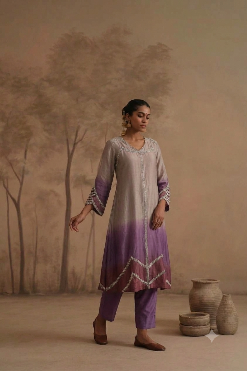 Mauve Ombre Soft Silk Kurta Set