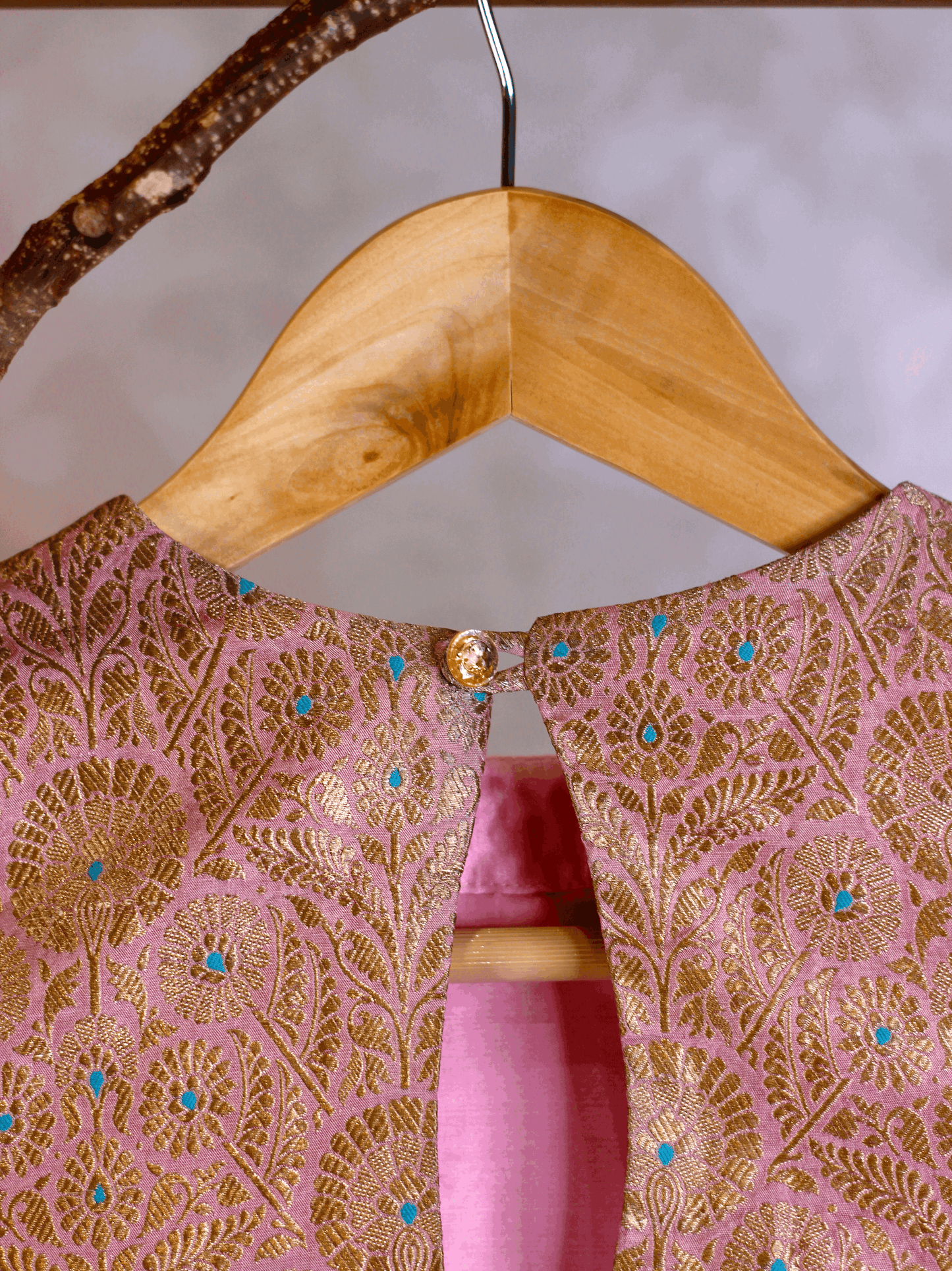 Onion Pink Banarasi Blouse with Gota Patti & Dori Work