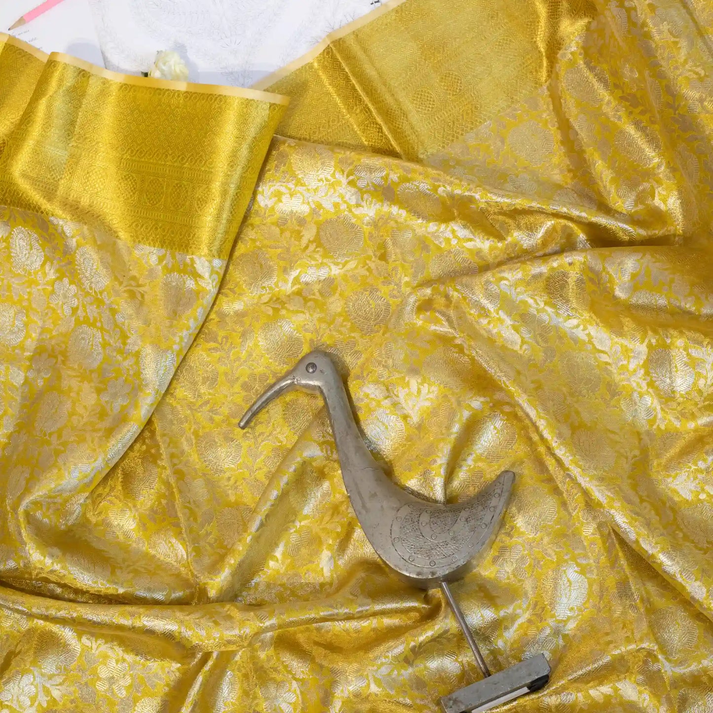 Yellow Tissue Kanjivaram with Silver Zari