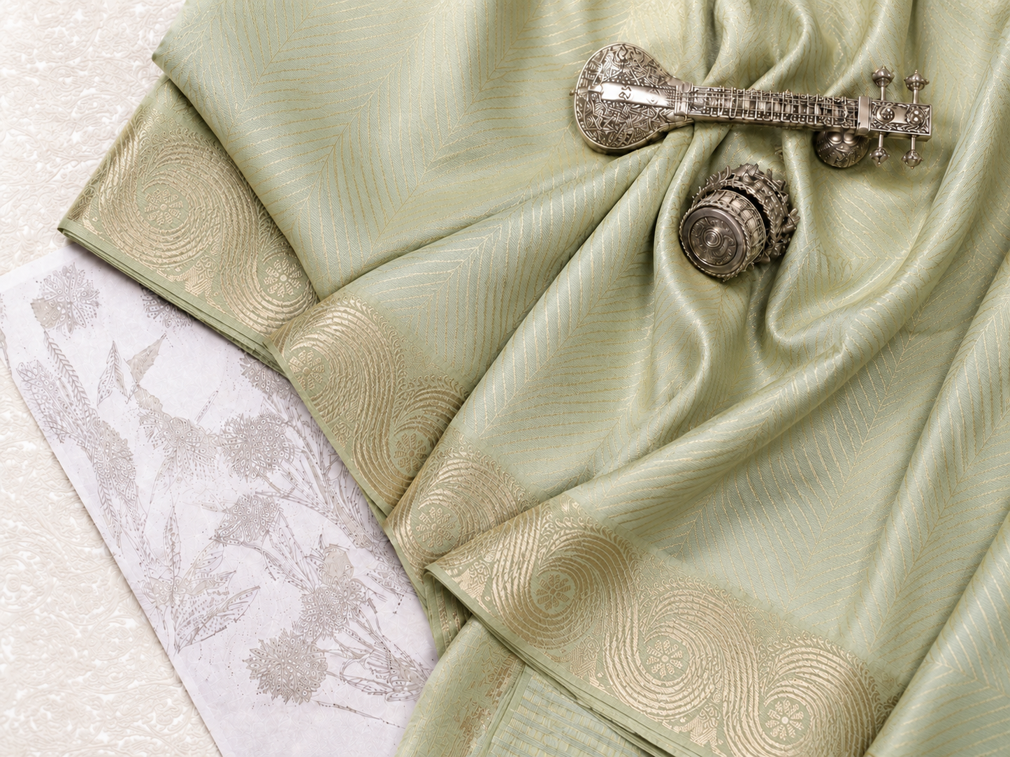 Sage Green Paisley Banarasi Saree
