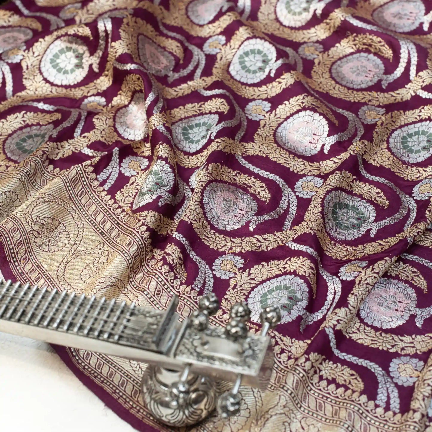 Deep Plum Kadhua Weave Banarasi Handwoven Saree