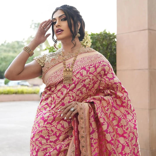 Sushant Divgikar in our Hand Embroidered Red Banarasi Saree