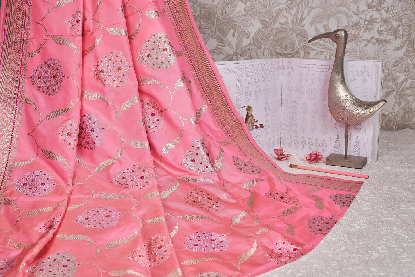 Coral Pink Banarasi Silk Saree