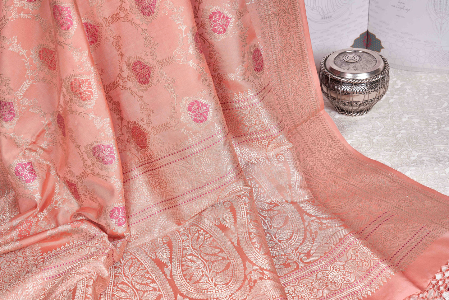 Peach Banarasi Silk Saree