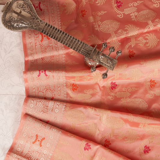 Light Peach Banarasi Handloom Silk Saree
