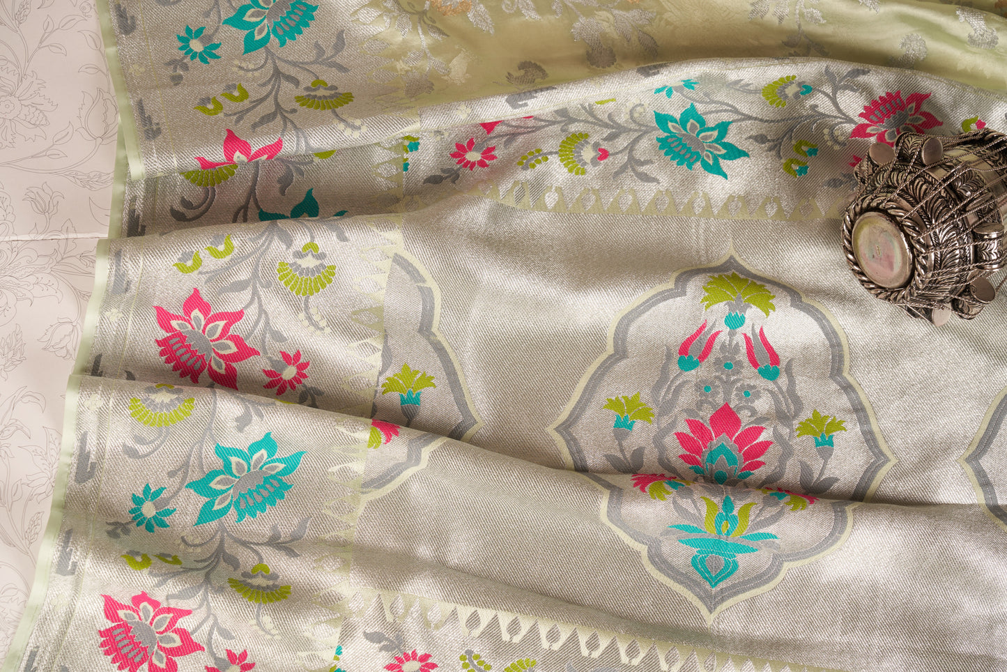 Pista green mashru silk saree