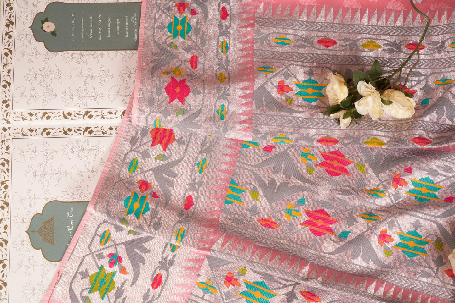 Powder Pink Mashru Silk Saree with Paithani Border