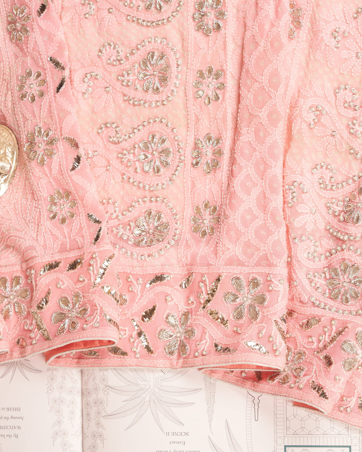 Limited Edition Hand-Embroidered Peach Chikankari Bandhej Saree